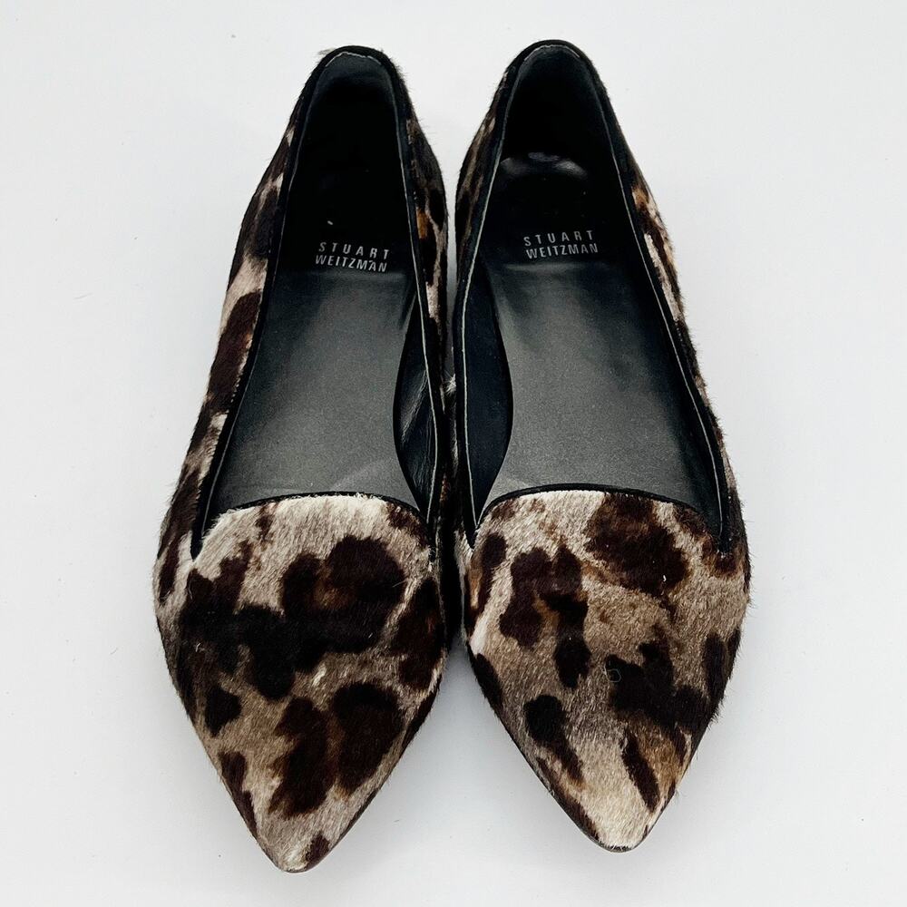 Stuart Weitzman Leopard Calf Hair Loafers Flats Women 9.5 M Pointed Toe Spain - Picture 2 of 10